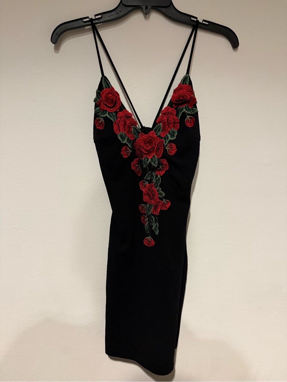 Windsor Black Mini Dress with Red Rose Embroidery